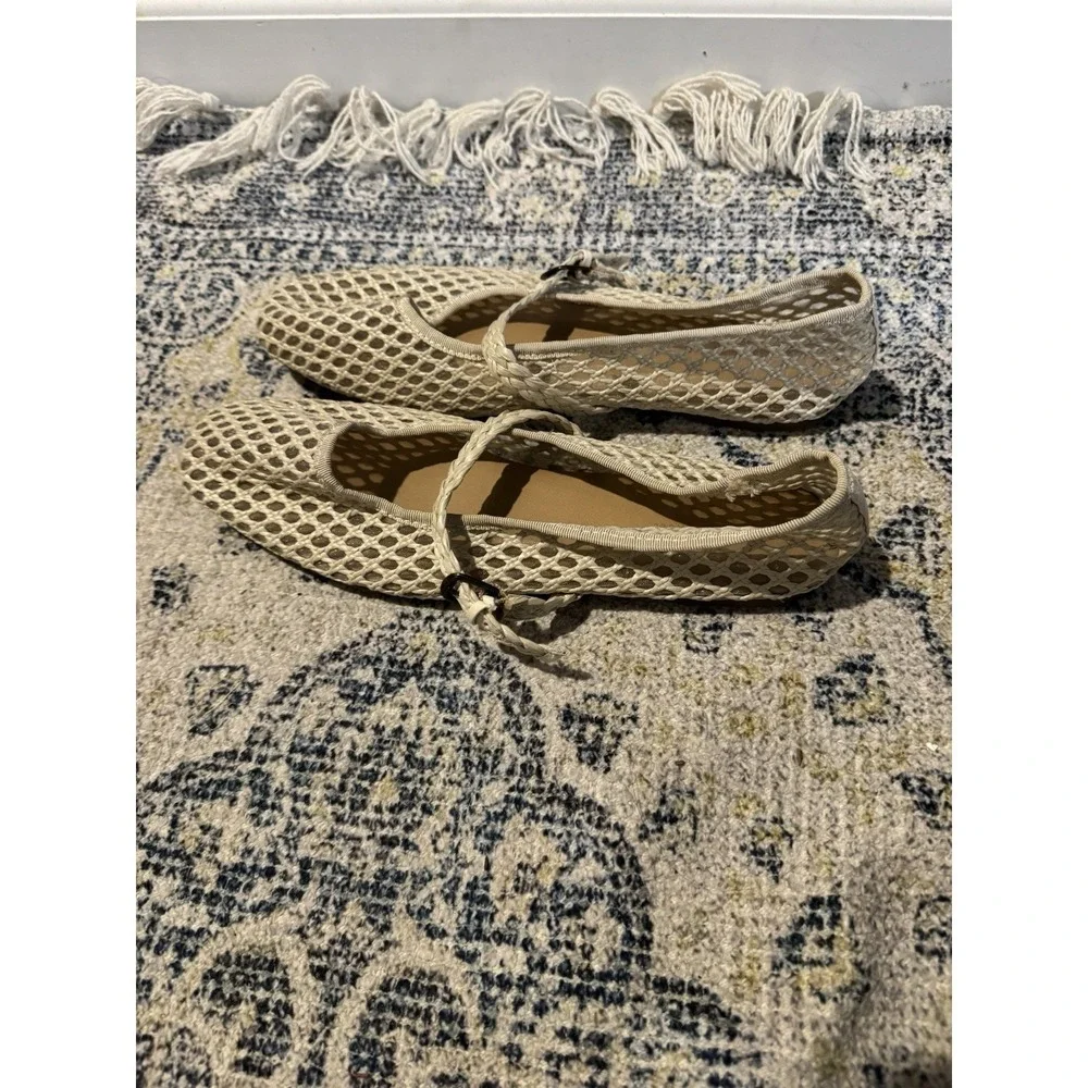 American Eagle Woven Maryjane Flats Beige Size 10 NWOT